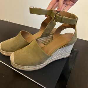 Olive green espadrille wedges